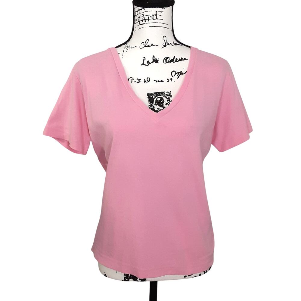 Lilly Pulitzer Tee Shirt Pink Solid Short Sleeve V Neck XL Preppy Vintage 90s